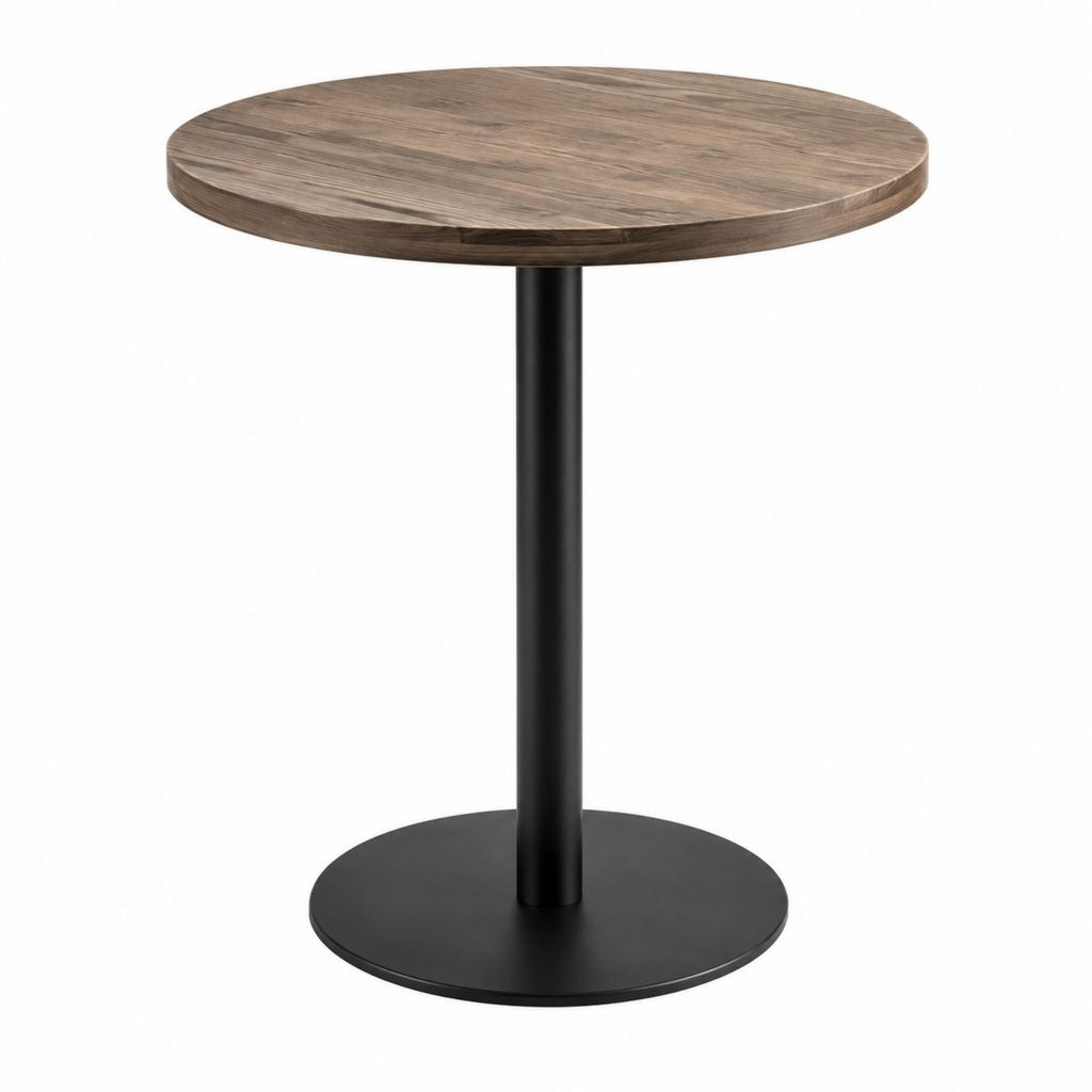 Table à manger ronde marron et noire en panneau MDF et acier 70 x 75 cm
