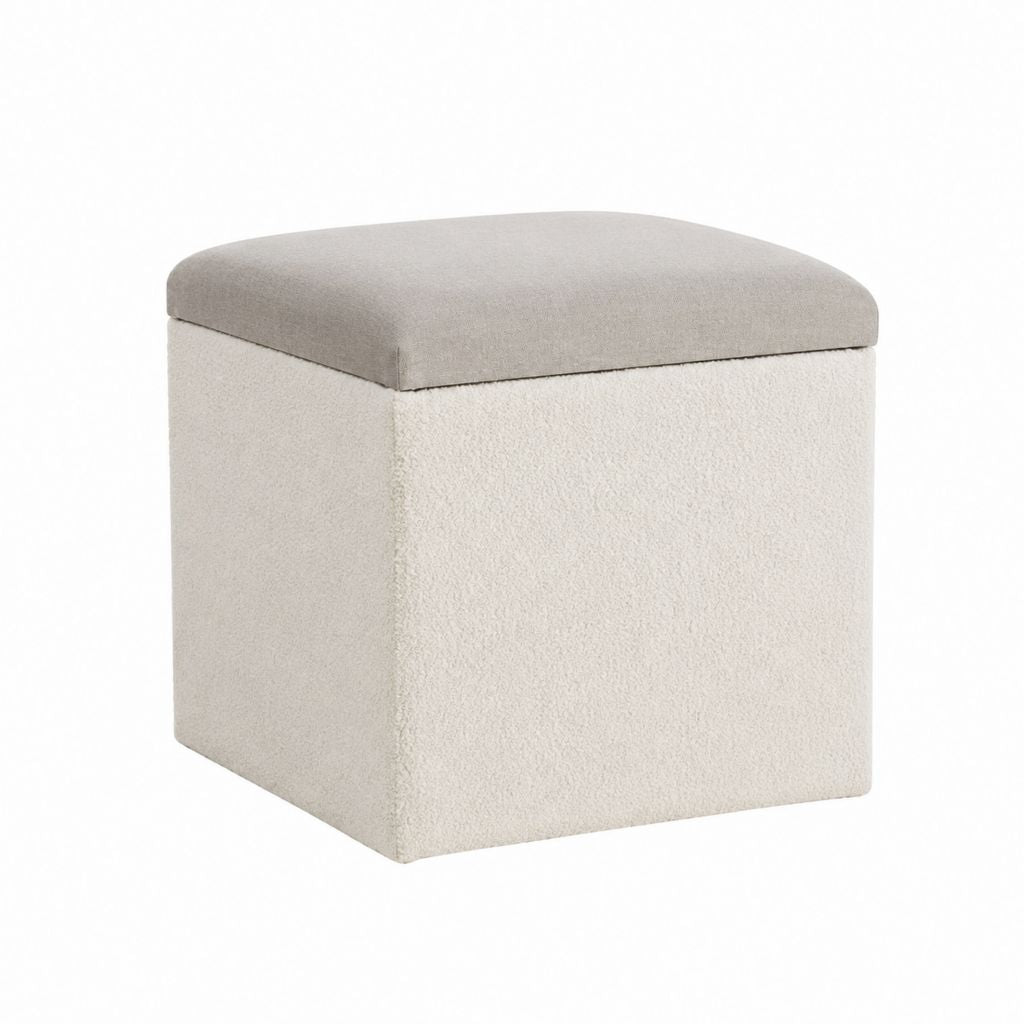 Pouf coffre de rangement carré beige en polyester 38 x 38 x 38 cm