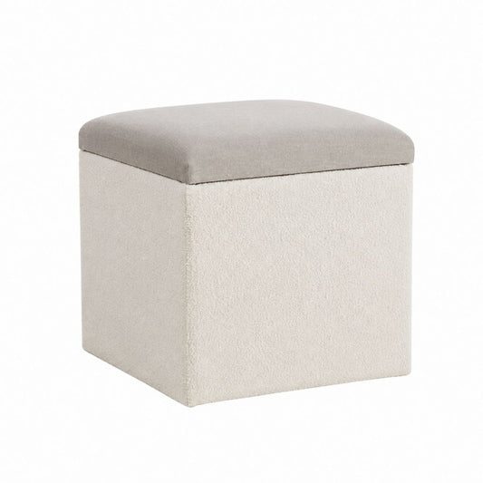 Pouf coffre de rangement carré beige en polyester 38 x 38 x 38 cm