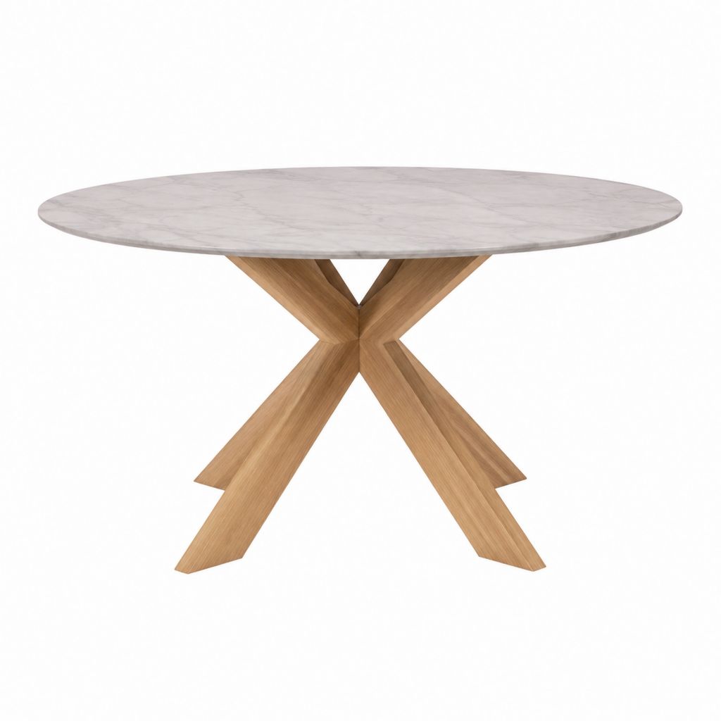 Table à manger ronde blanche effet marbre et chêne clair Ø 120 cm x H 75 cm