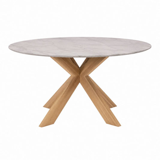 Table à manger ronde blanche effet marbre et chêne clair Ø 120 cm x H 75 cm