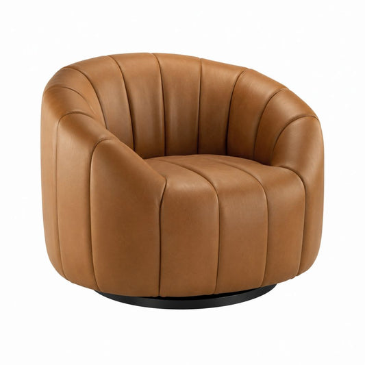 Fauteuil pivotant marron en cuir PU capitonné 83 x 80 x 78 cm