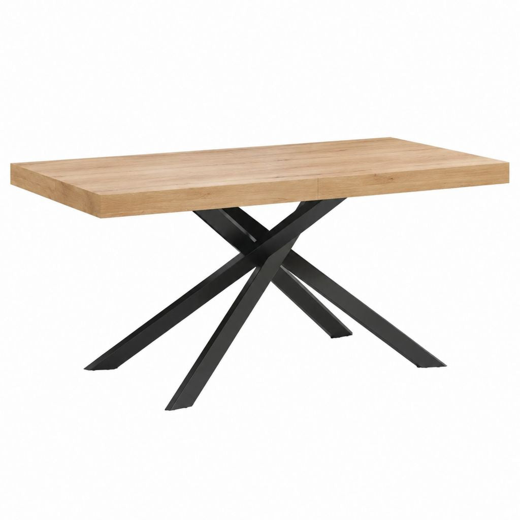 Table à manger rectangulaire chêne naturel et acier noir 180 x 100 x 76 cm