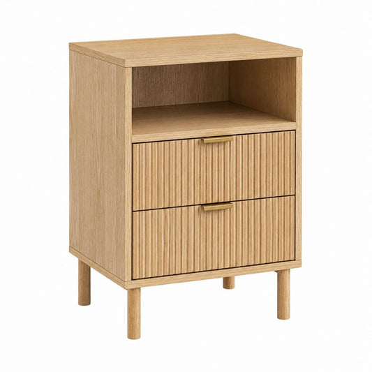 Table de chevet à 2 tiroirs décor chêne avec niche ouverte 45 x 35 x 65 cm