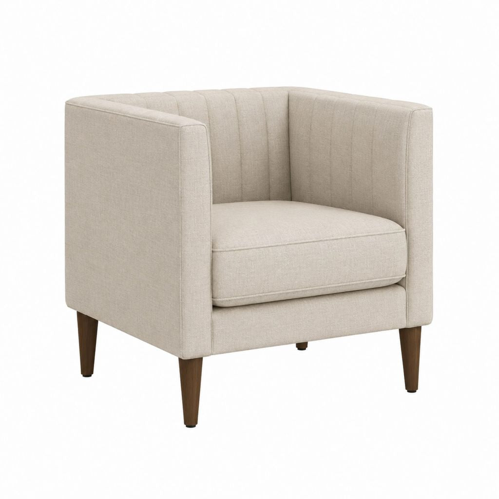 Fauteuil de salon beige en polyester avec pieds en bois massif 76 x 75 x 82 cm