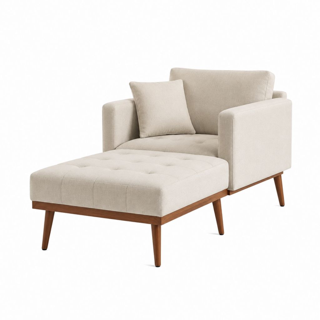 Fauteuil avec repose-pieds beige en polyester et bois massif 82 x 84 x 86 cm