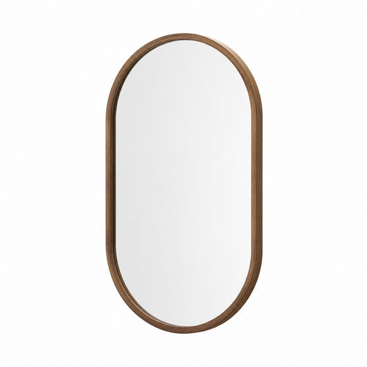 Miroir de salle de bain mural ovale vertical marron en verre et MDF 50 x 100 cm