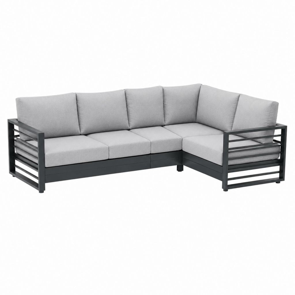 Canapé de jardin d'angle 5 places gris en aluminium et polyester 210 x 210 x 63 cm