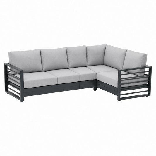 Canapé de jardin d'angle 5 places gris en aluminium et polyester 210 x 210 x 63 cm