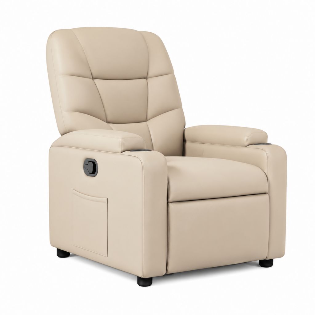Fauteuil relax inclinable manuel beige en cuir synthétique PU 86 x 92 x 102 cm