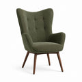 Fauteuil bergère enveloppant vert olive en velours côtelé polyester avec pieds en bois massif 75 x 80 x 105 cm