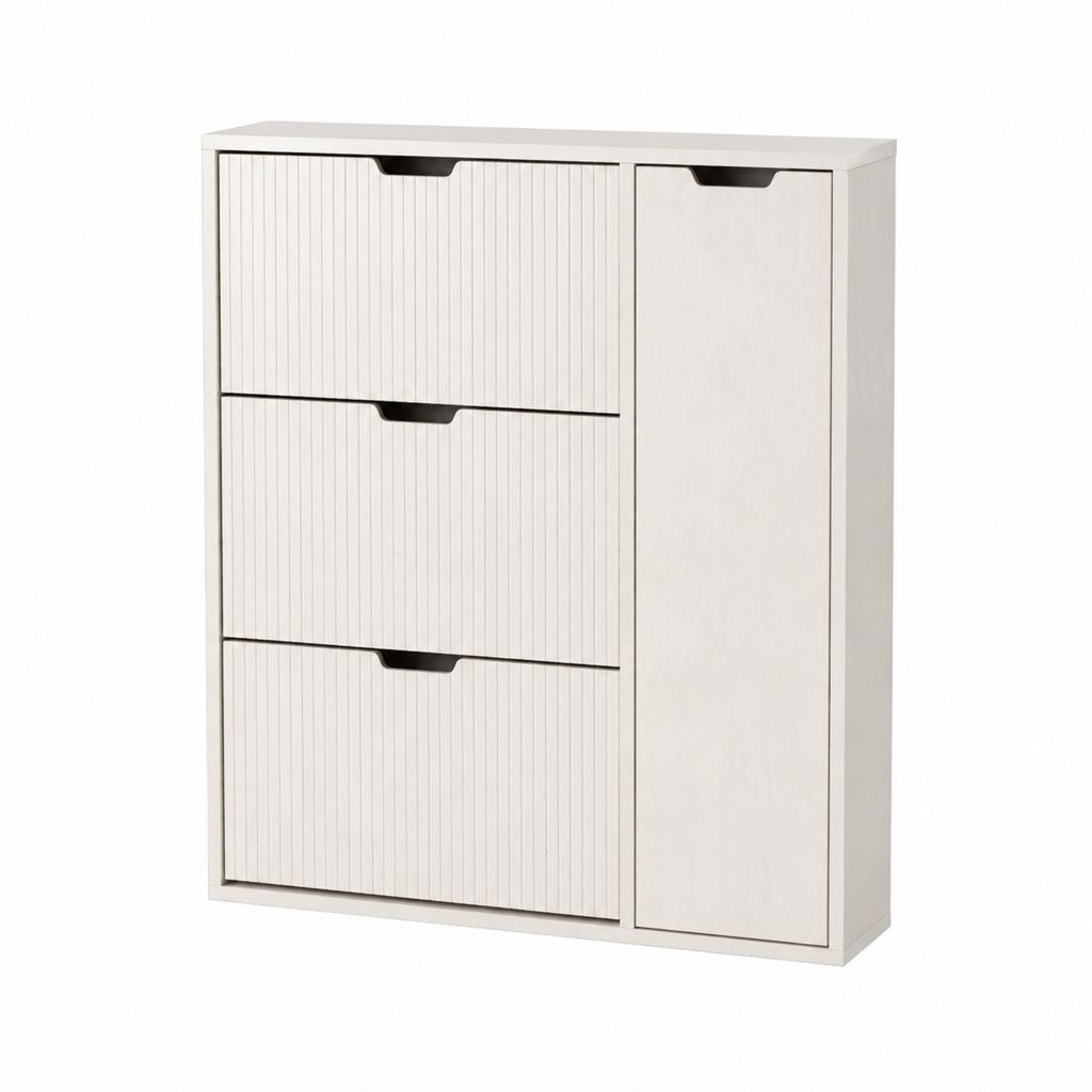 Meuble à chaussures blanc en panneaux de particules 80 x 24 x 100 cm avec 3 abattants et 1 porte